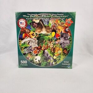 New Sealed The Round Table Collection "Wild Animals" 500 Pc Puzzle 19" Round
